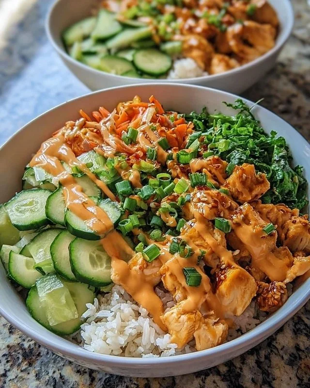 Bang Bang Chicken Bowl dish showcasing colorful ingredients for healthy meal prep
