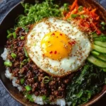 Delicious Korean Ground Beef Bowl garnished with vegetables and sesame seeds