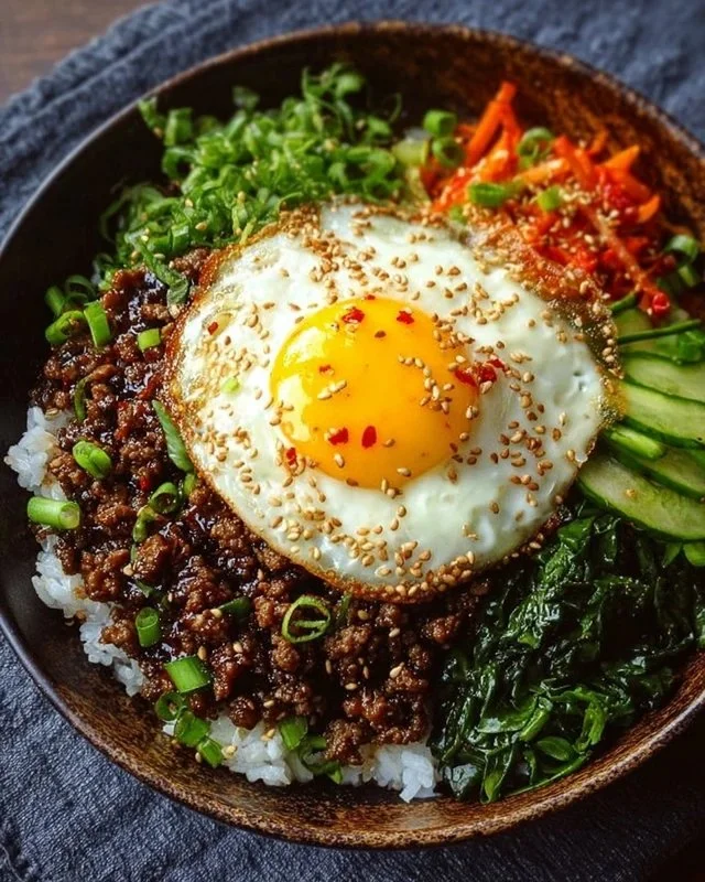 Delicious Korean Ground Beef Bowl garnished with vegetables and sesame seeds