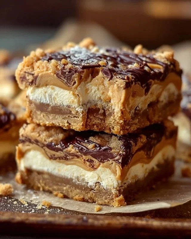Peanut Butter Greek Yogurt Cookie Pie Bars on a plate, garnished with chocolate chips