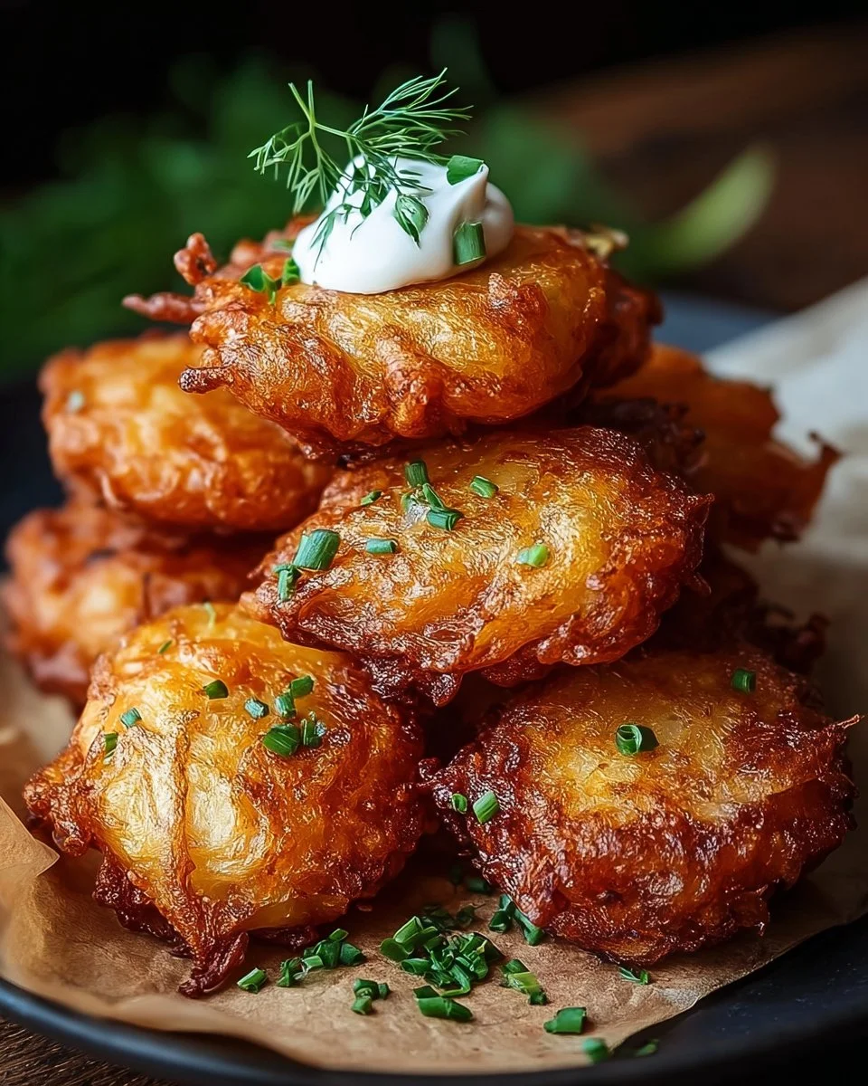 Delicious Amish onion fritters served golden brown on a plate.