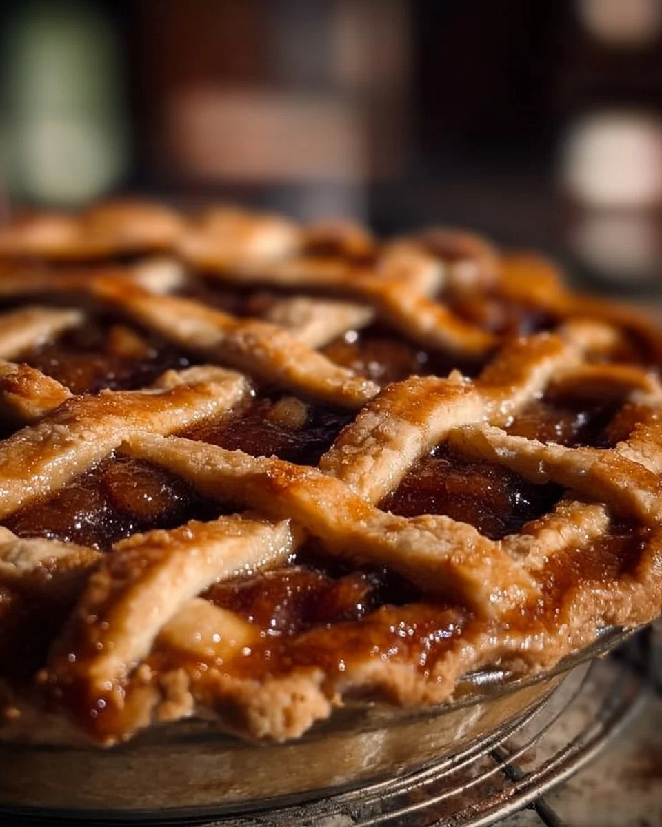 Delicious homemade Apple Butter Pie slice on a vintage plate