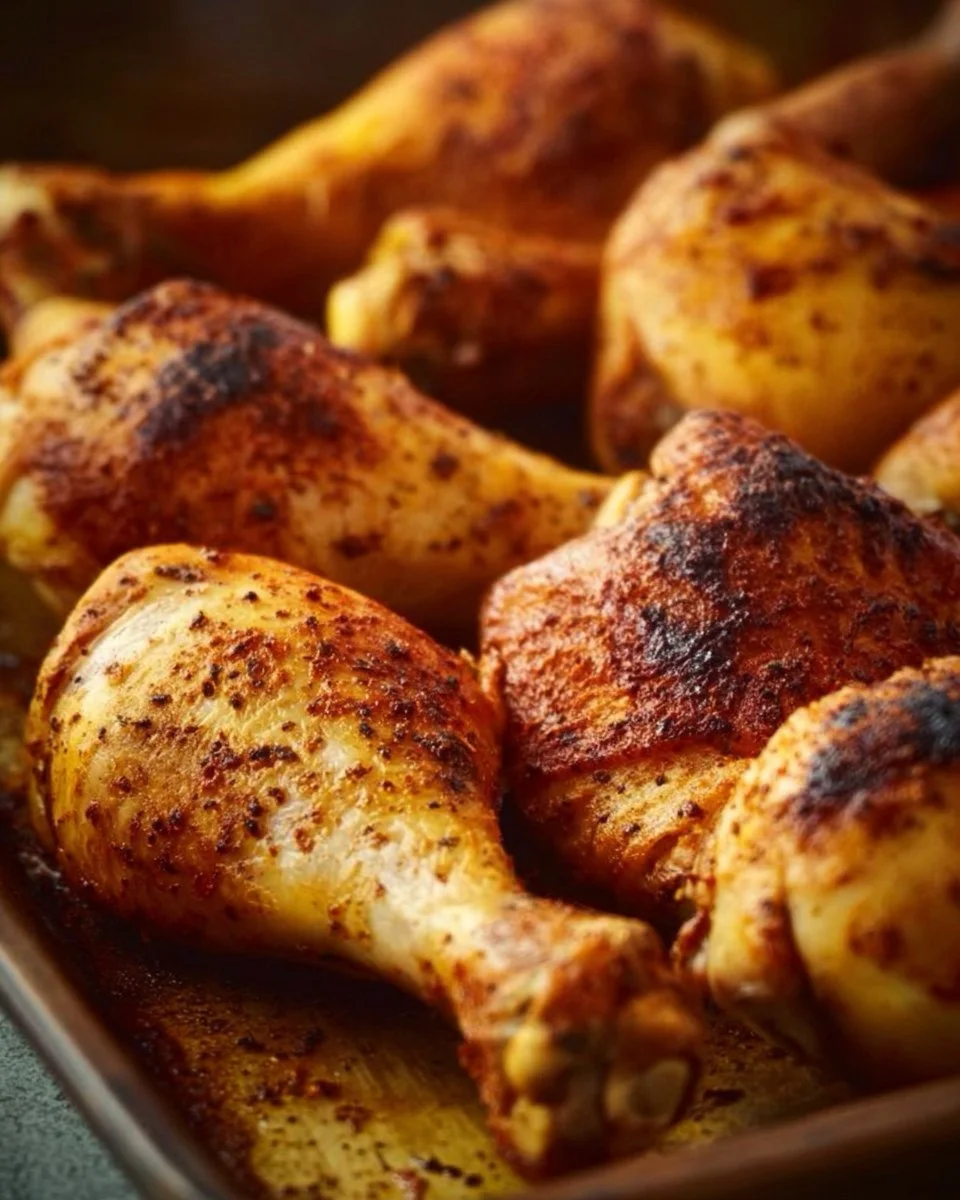 Deliciously seasoned baked chicken legs on a serving plate
