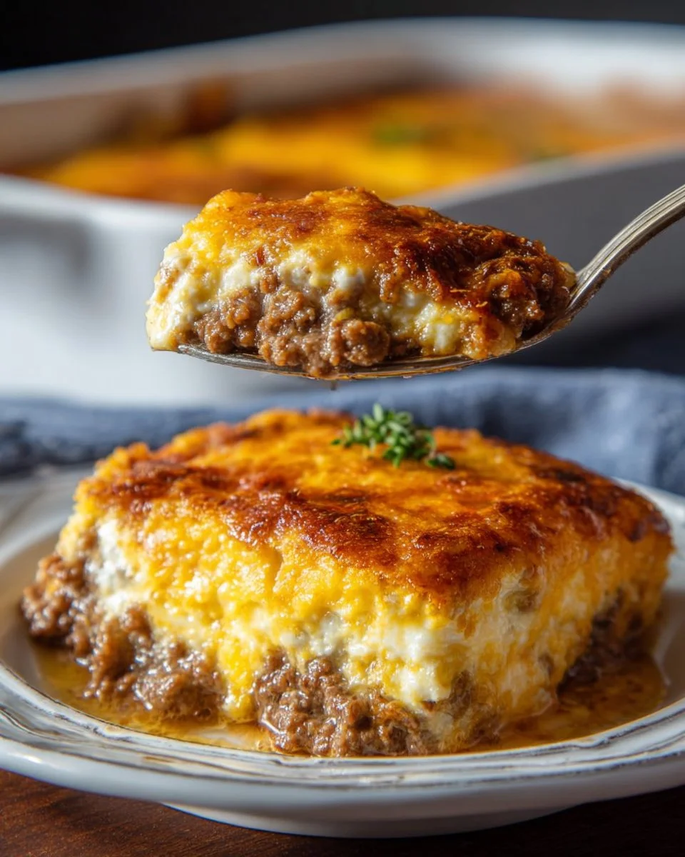 Delicious Cheesy Keto Ground Beef Casserole served in a dish