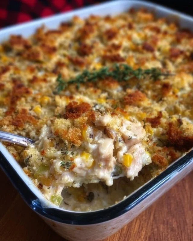 Delicious Chicken and Stuffing Casserole dish ready to serve