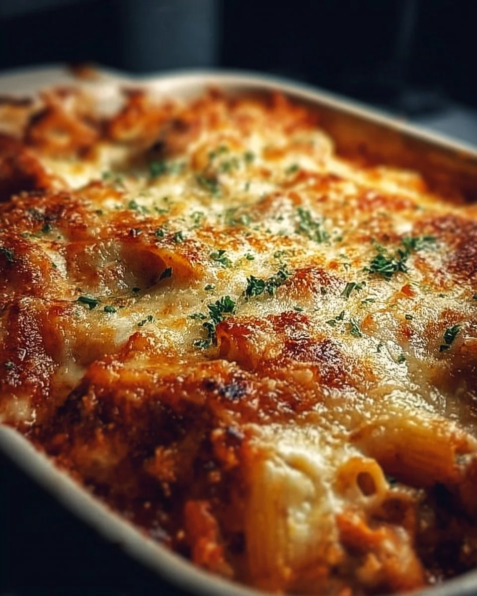 Delicious Chicken Parmesan Casserole served in a baking dish