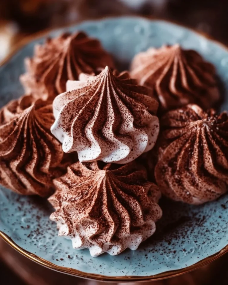 Plate of chocolate meringue cookies, crisp on the outside and chewy inside.