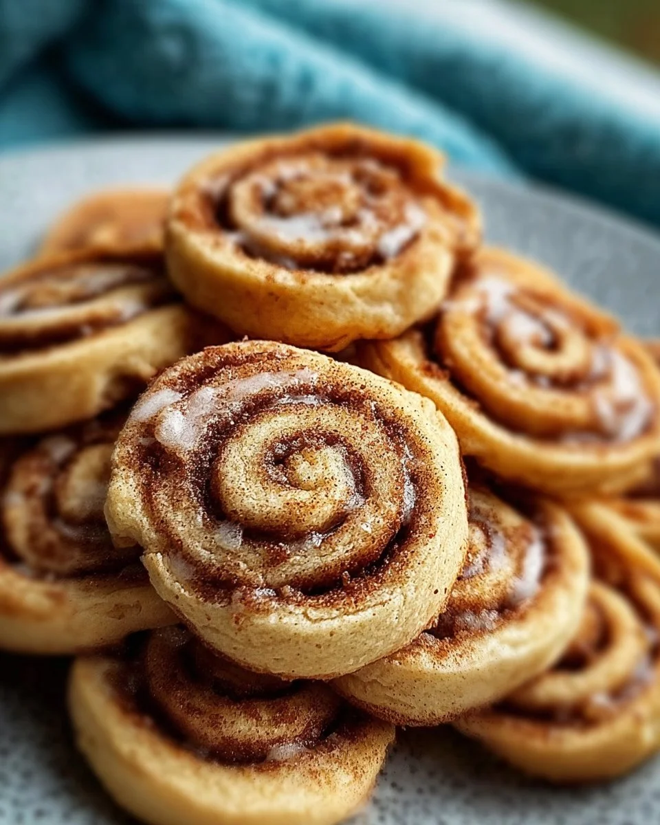 Delicious cinnamon roll cookies topped with icing and sprinkled with cinnamon.