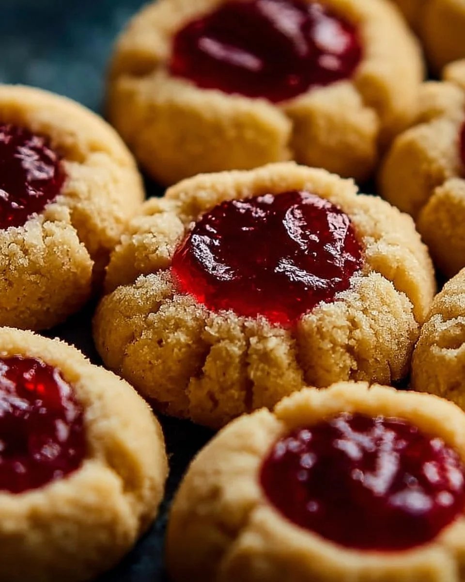 Delicious classic butter thumbprint cookies with jam filling ready to enjoy