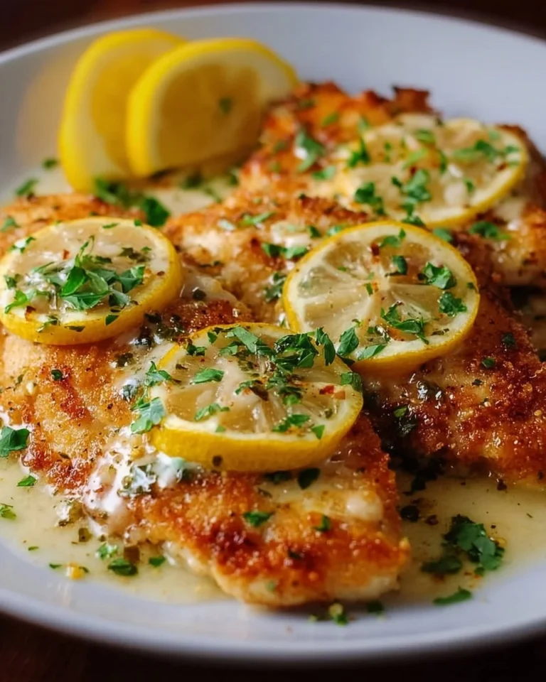 Crispy Lemon Chicken Romano served on a plate with fresh herbs and lemon slices