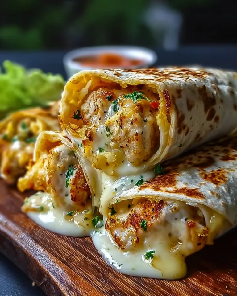 Cozy cheesy garlic chicken wraps served with fresh vegetables on a plate.