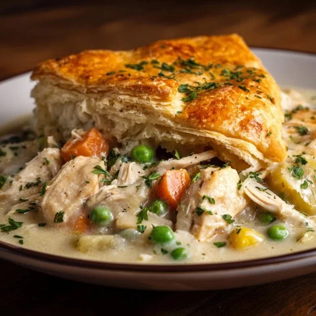 Delicious Crock Pot Chicken Pot Pie served in a rustic bowl