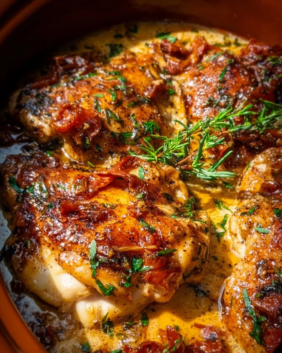 Delicious Crock Pot Marry Me Chicken recipe with creamy sauce and herbs.