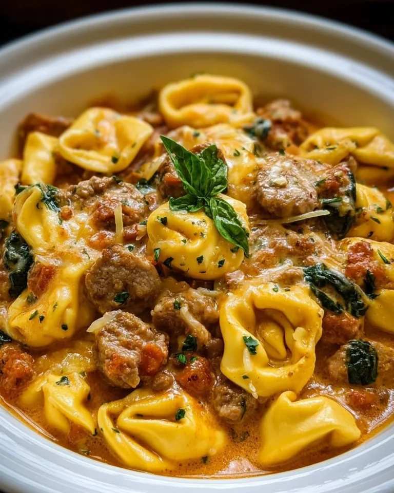 Crockpot cheese tortellini with sausage in a creamy sauce