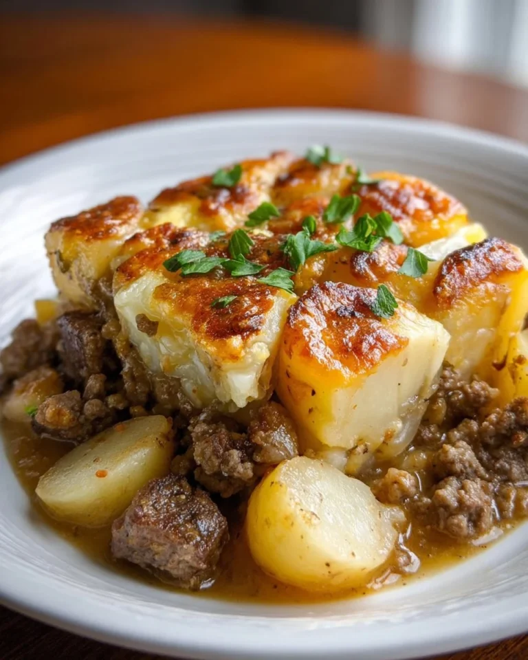 Delicious Crockpot hamburger potato casserole served in a bowl