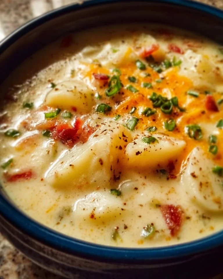 Crockpot potato soup made with frozen potatoes in a creamy broth