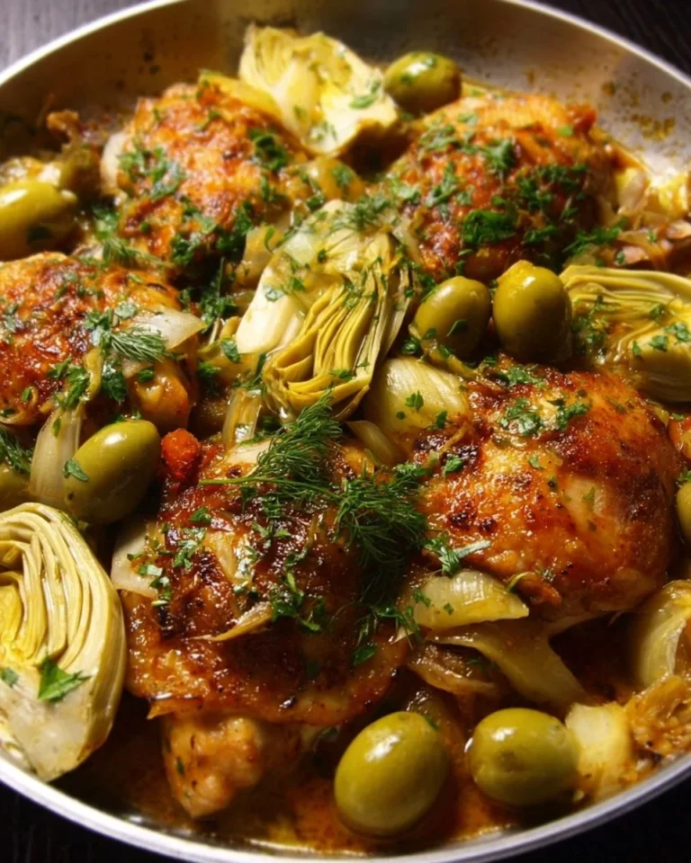 Double-Duty Chicken with Olives and Artichokes on a plate