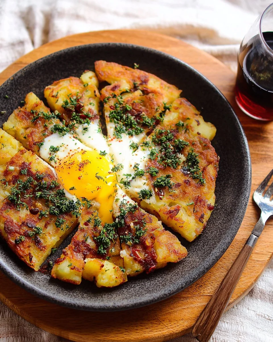 Savory potato cheese hash dish with golden crispy potatoes and melted cheese
