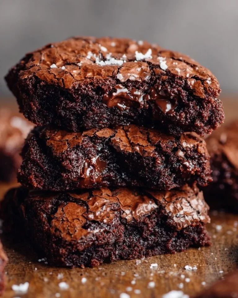 Freshly baked fudgy brookies served on a rustic wooden table.
