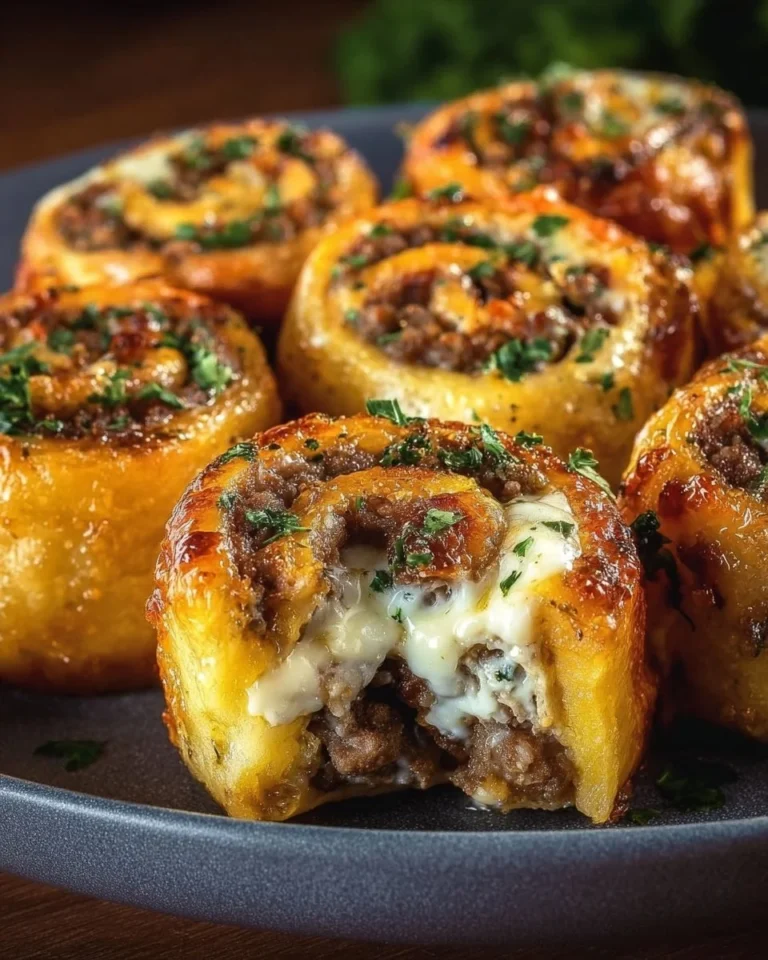 Delicious garlic butter cheeseburger rollups served on a plate