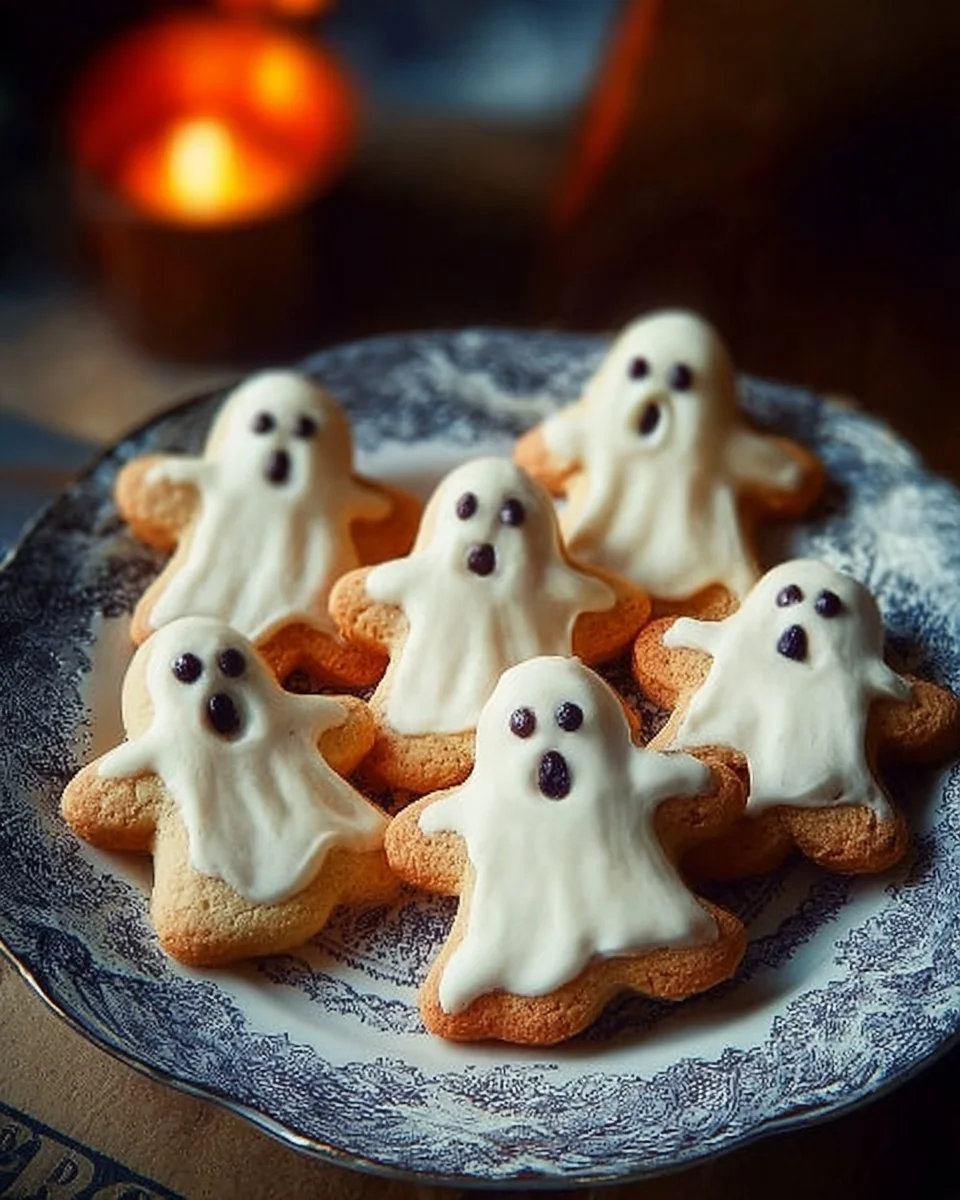 Deliciously spooky ghost cookies decorated for Halloween