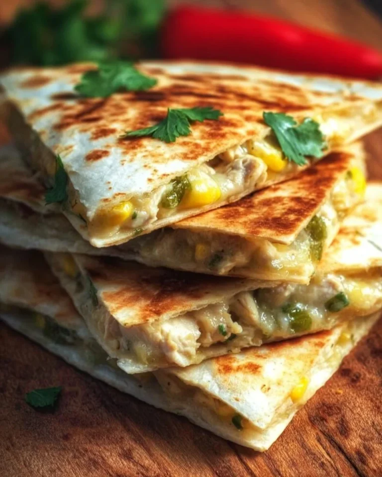 Green chicken quesadillas served with fresh toppings and dipping sauce