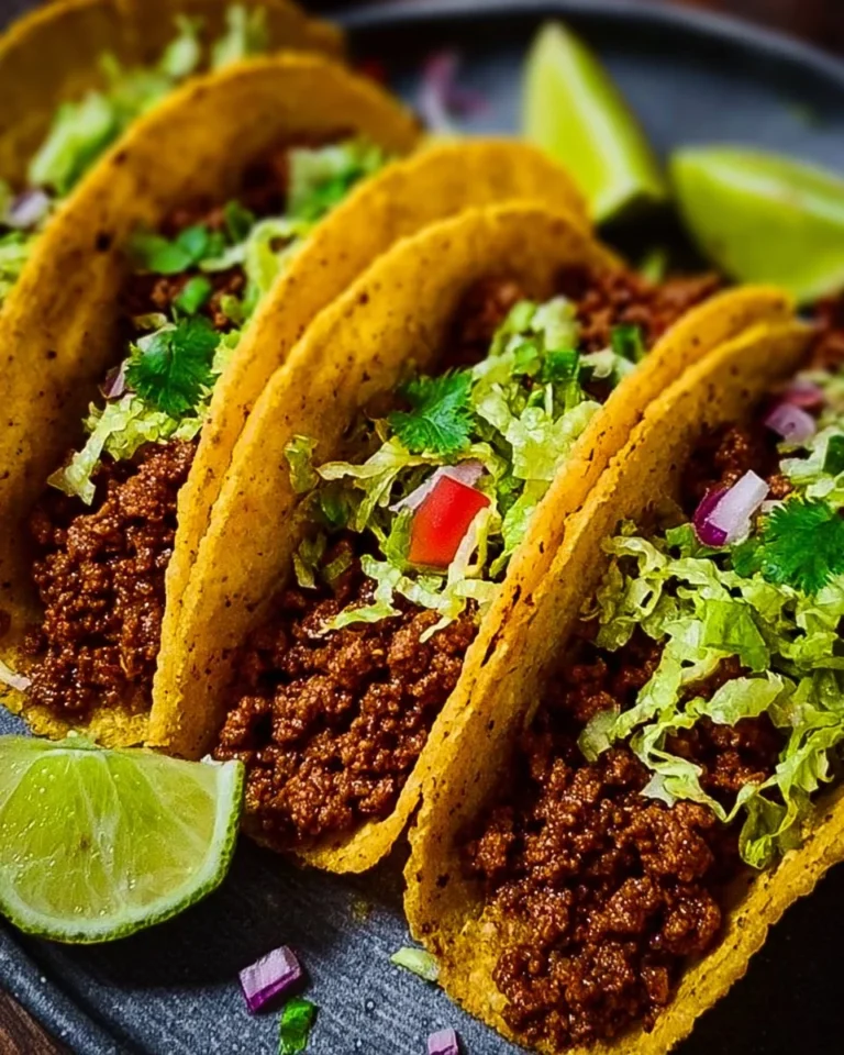 Plate of savory ground beef tacos with toppings