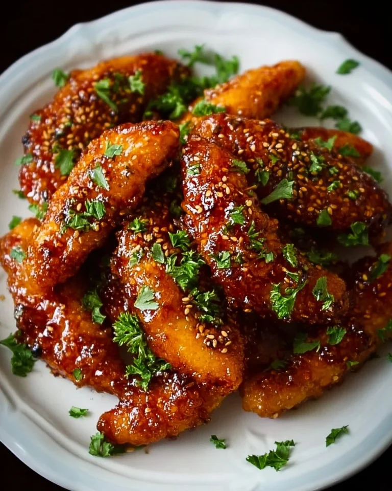 Honey Garlic Chicken Tenders served with a side of vegetables