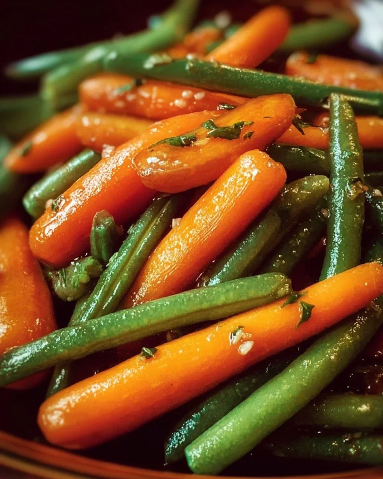 Delicious honey glazed carrots and green beans served on a plate
