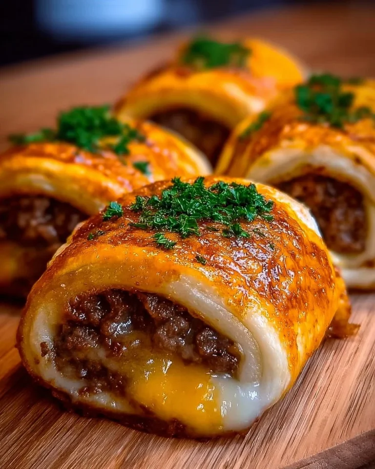 Garlic butter cheeseburger rollups on a serving platter