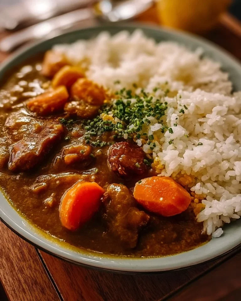 Delicious Japanese curry served on rice with vegetables and protein.