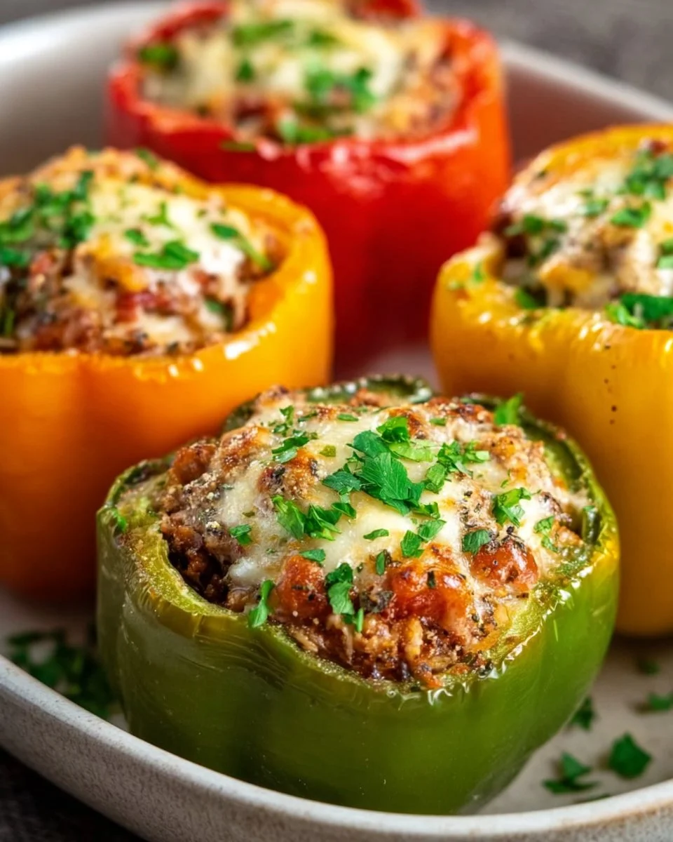 Keto Stuffed Bell Peppers filled with cheese and vegetables