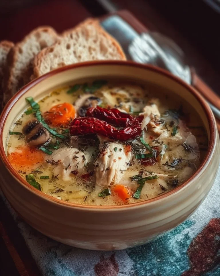 A bowl of Marry Me Chicken Soup garnished with parsley, showcasing its delicious ingredients.