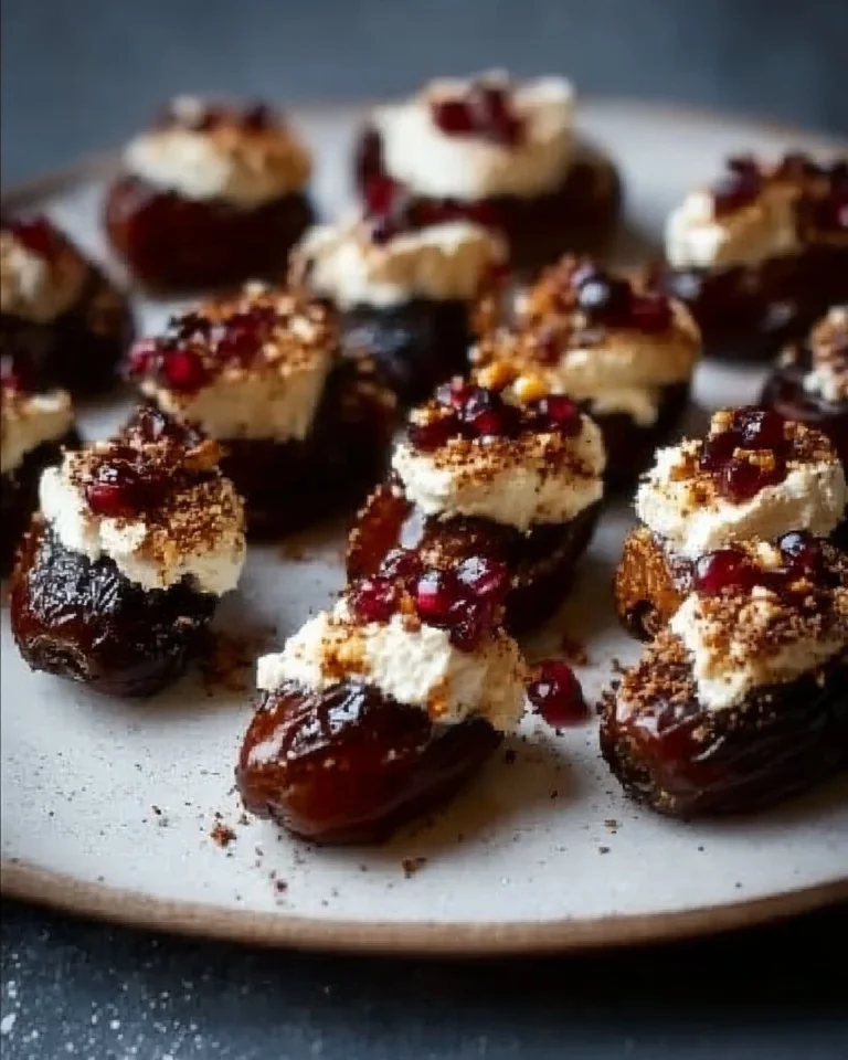 Delicious mascarpone stuffed dates arranged on a platter