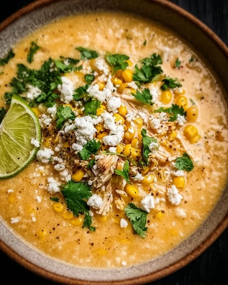 Bowl of colorful Mexican street corn soup with toppings