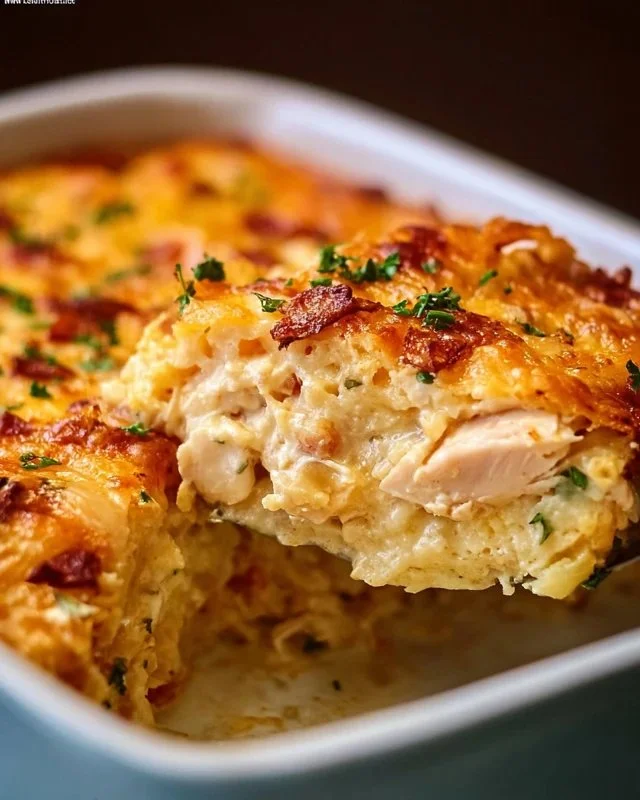 Delicious Neiman Marcus chicken casserole served in a baking dish