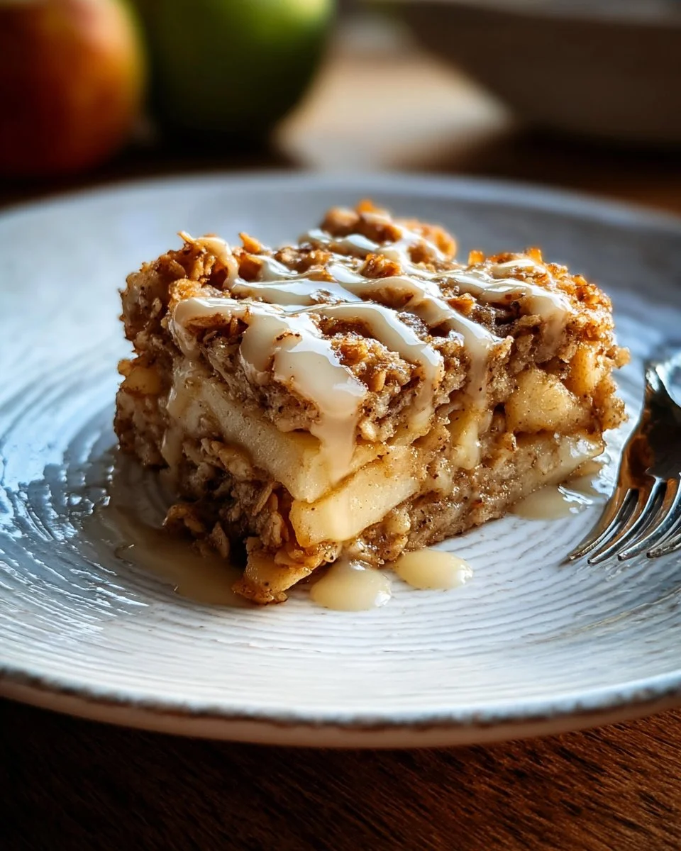 Delicious oatmeal apple breakfast bake served warm with cinnamon and apples