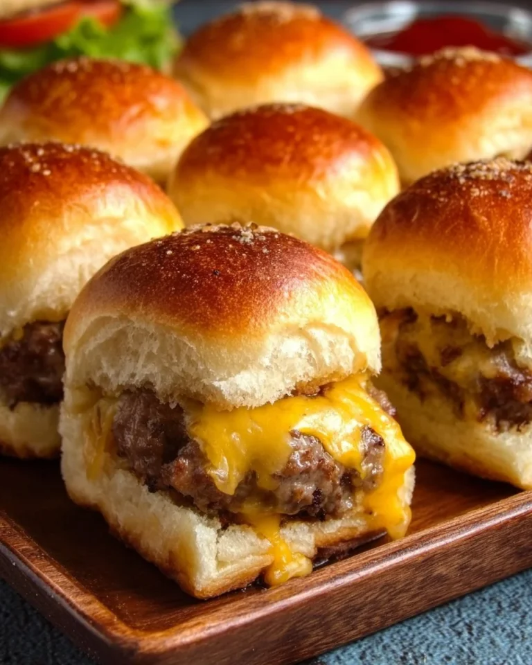 Oven baked cheeseburger sliders served on a platter
