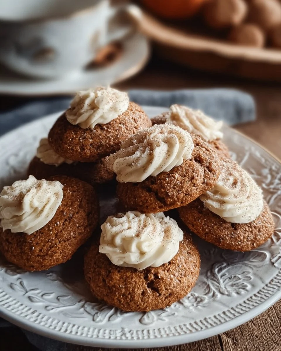 Delicious pumpkin spice cookies decorated with icing on a rustic wooden table