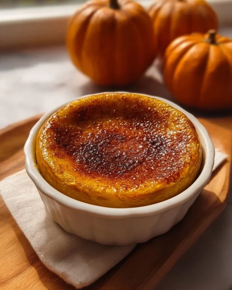 Delicious pumpkin spice crème brûlée topped with caramelized sugar and fall spices