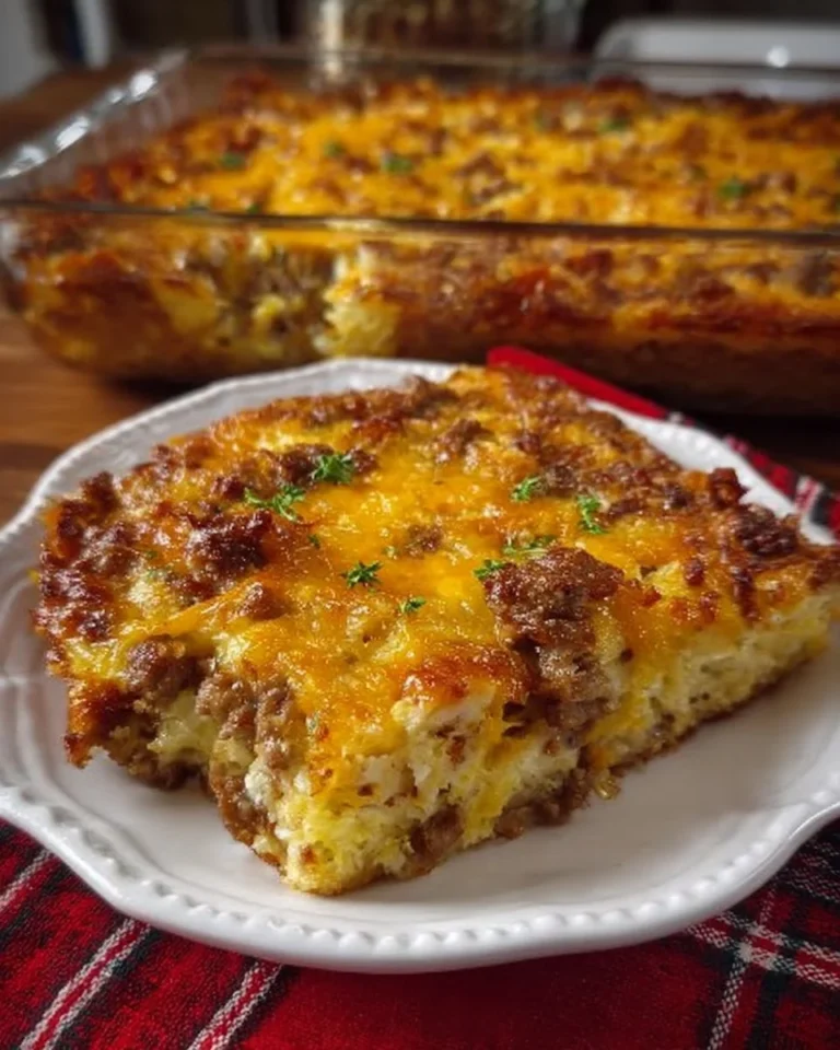 Delicious sausage hash brown breakfast casserole baked to perfection
