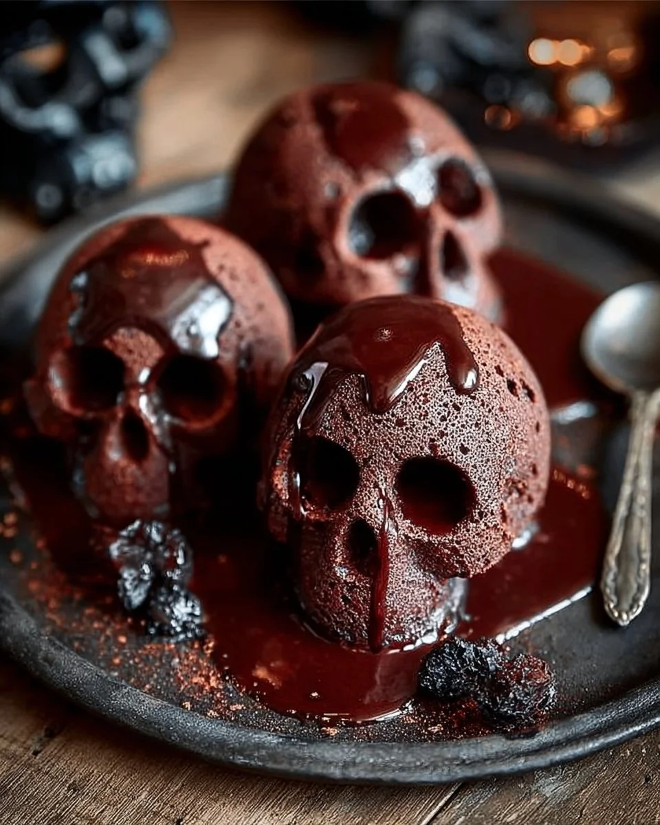 Delicious Skull Lava Cakes with molten chocolate center served on a plate