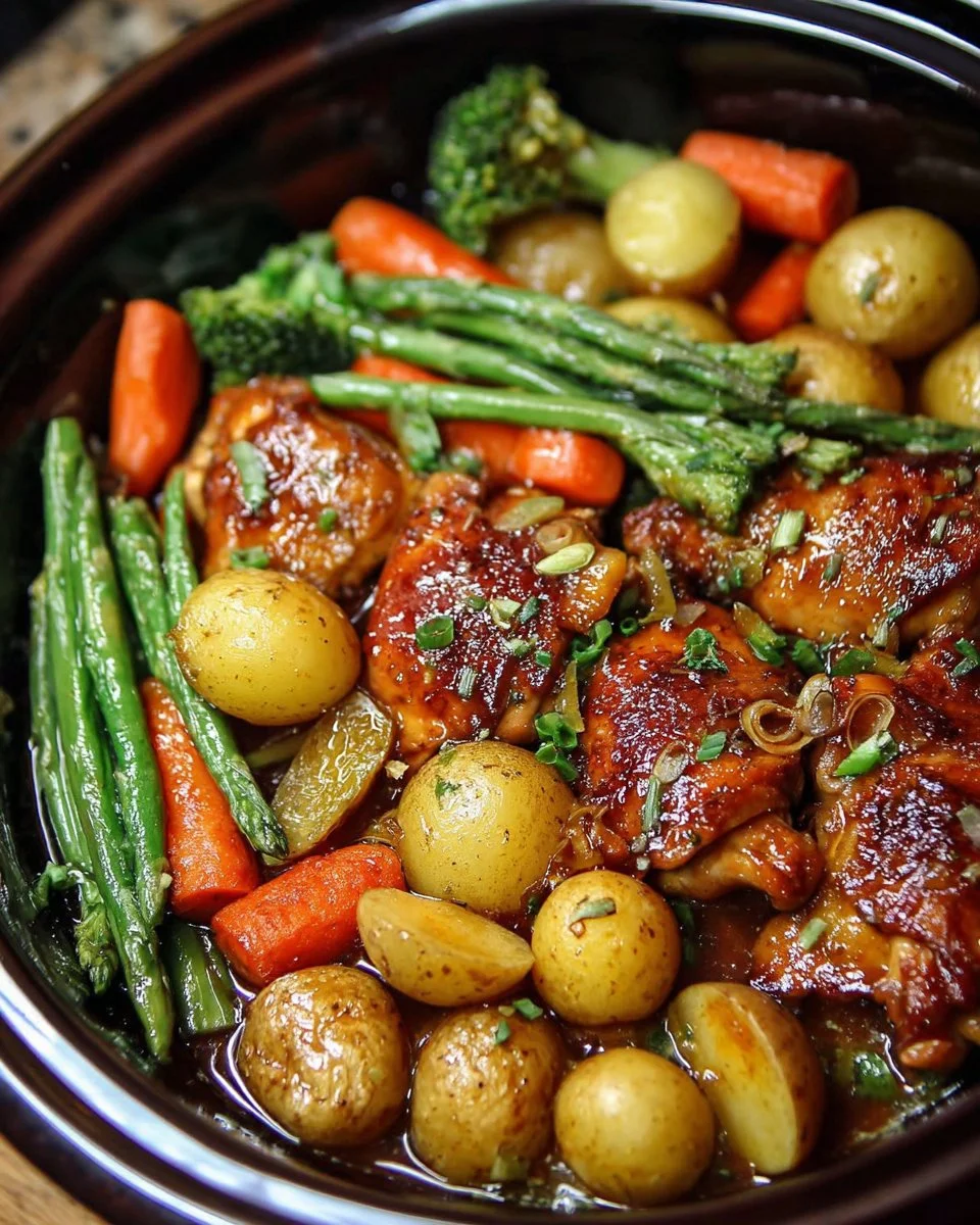 Slow cooker honey garlic chicken with fresh vegetables