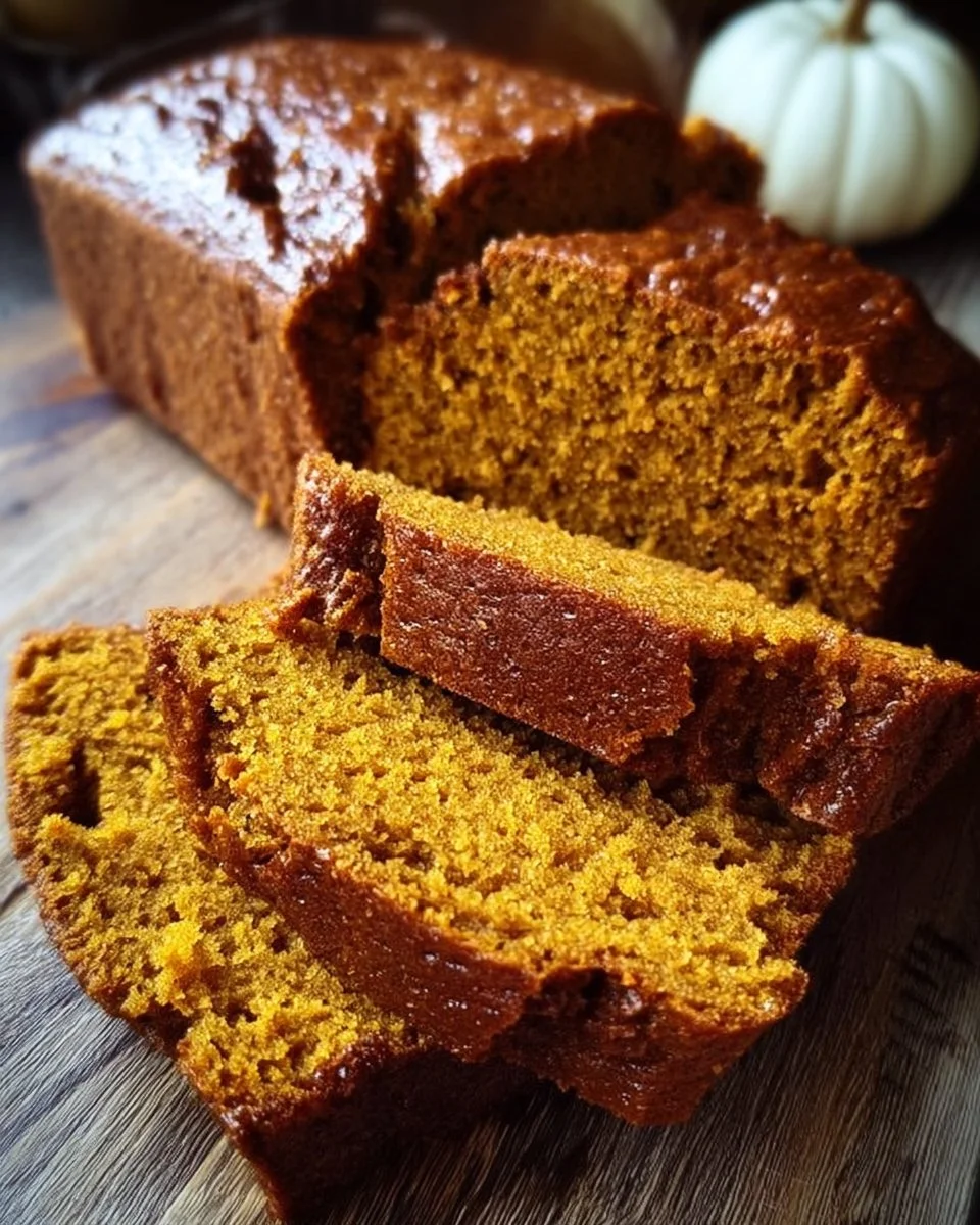 Slice of spiced moist pumpkin bread topped with pumpkin seeds
