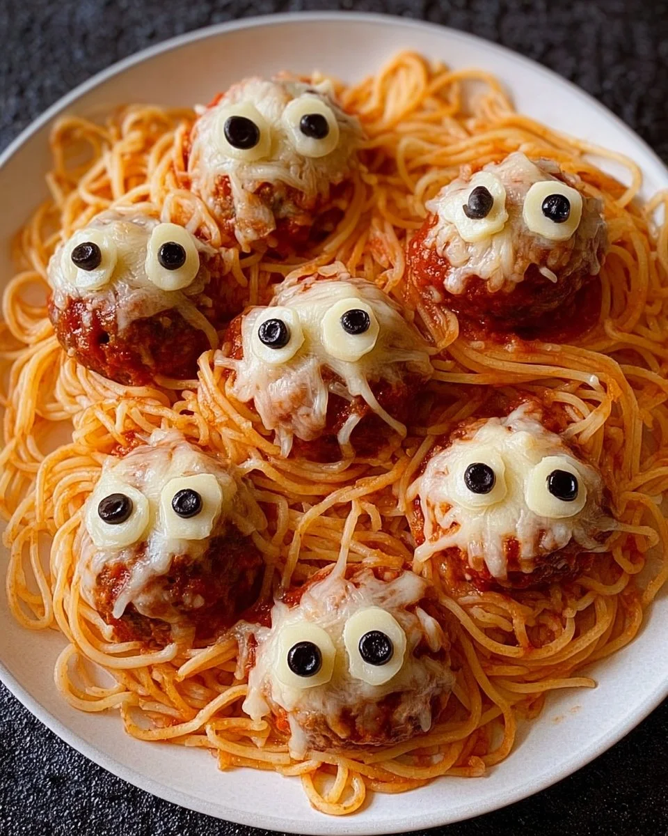 Spooky spaghetti and cheesy monster meatballs for Halloween dinner