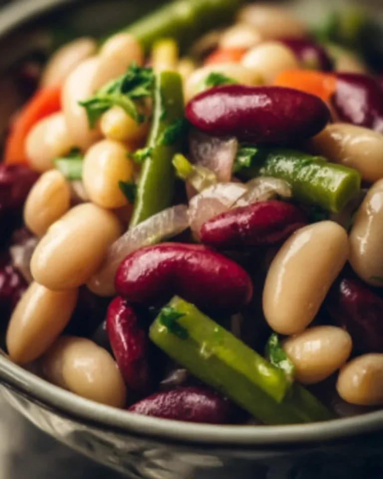 Colorful Three Bean Salad with mixed vegetables and dressing