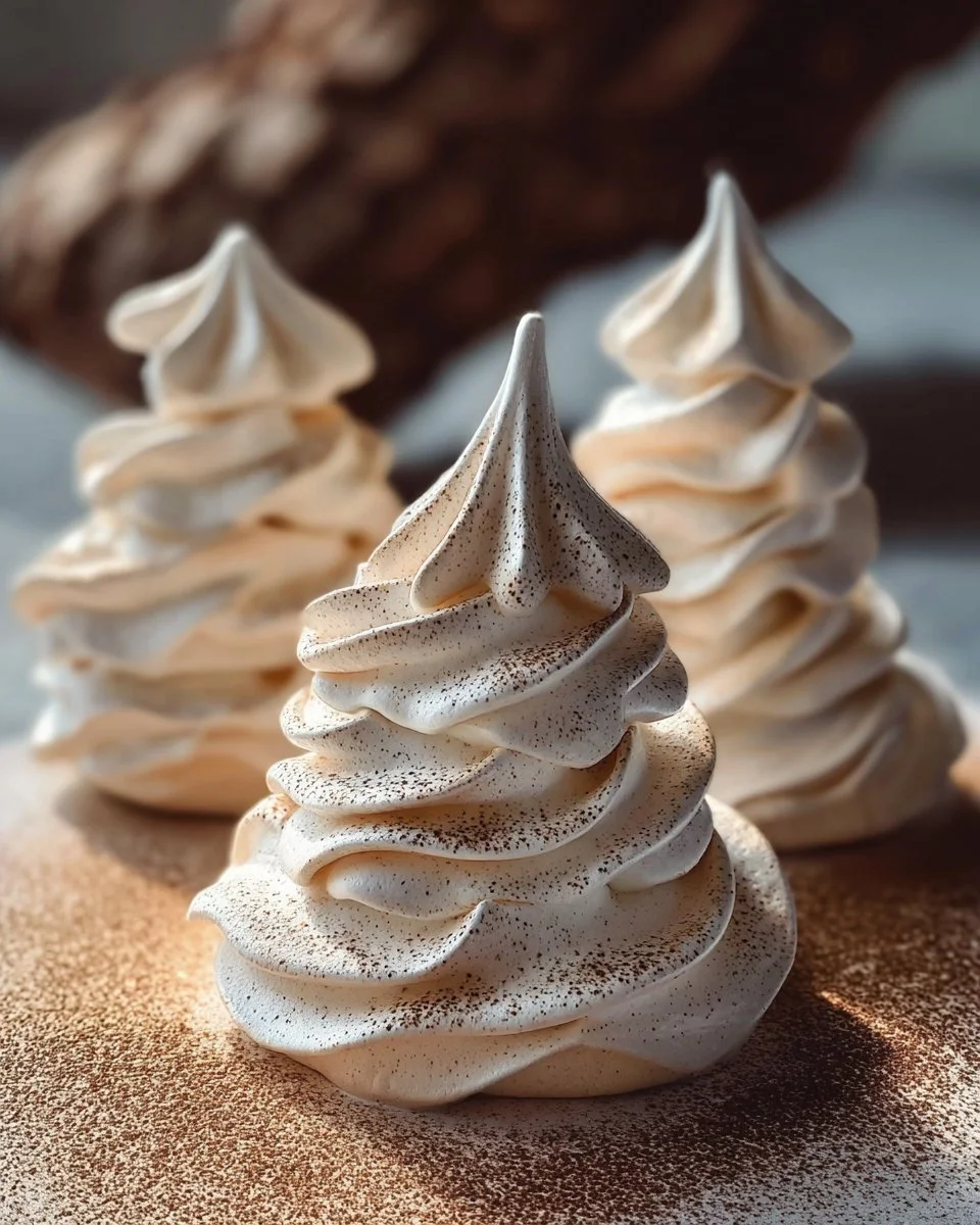 Festive Tree Meringue Cookies decorated for the holiday season