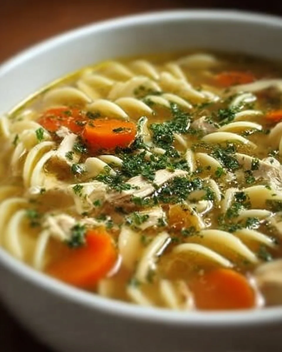 Easy 2-Ingredient Campbell's Chicken Noodle Soup bowl with ingredients