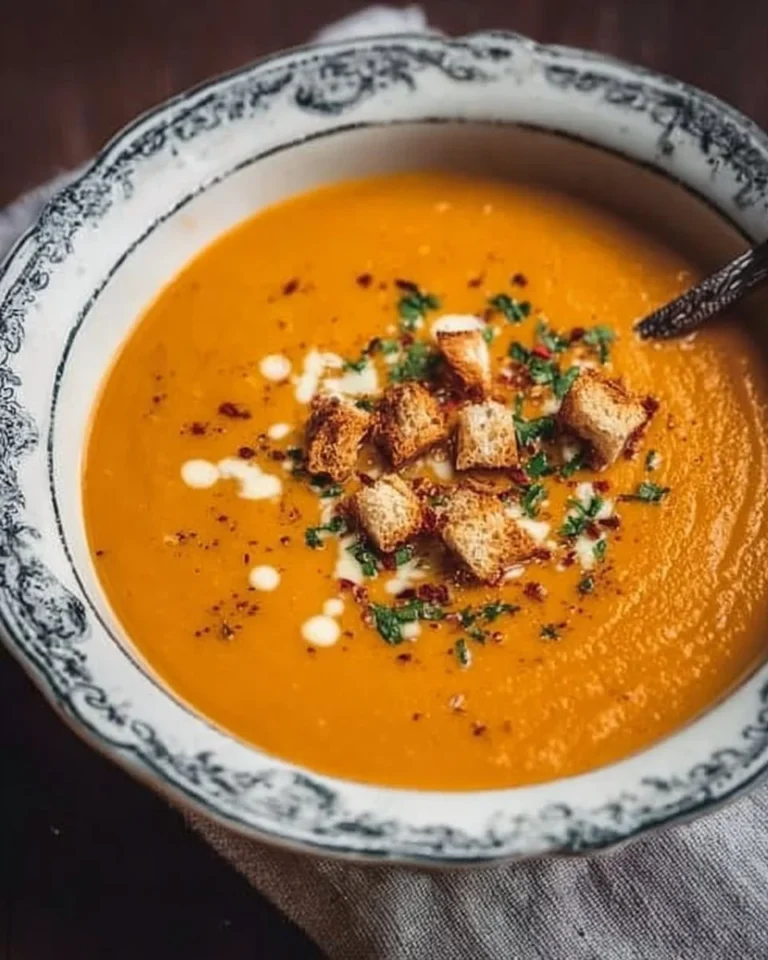 Bowl of African sweet potato soup garnished with herbs and spices