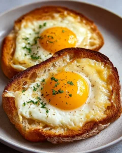 Air Fryer Egg and Cheese Toast served on a plate with fresh herbs.